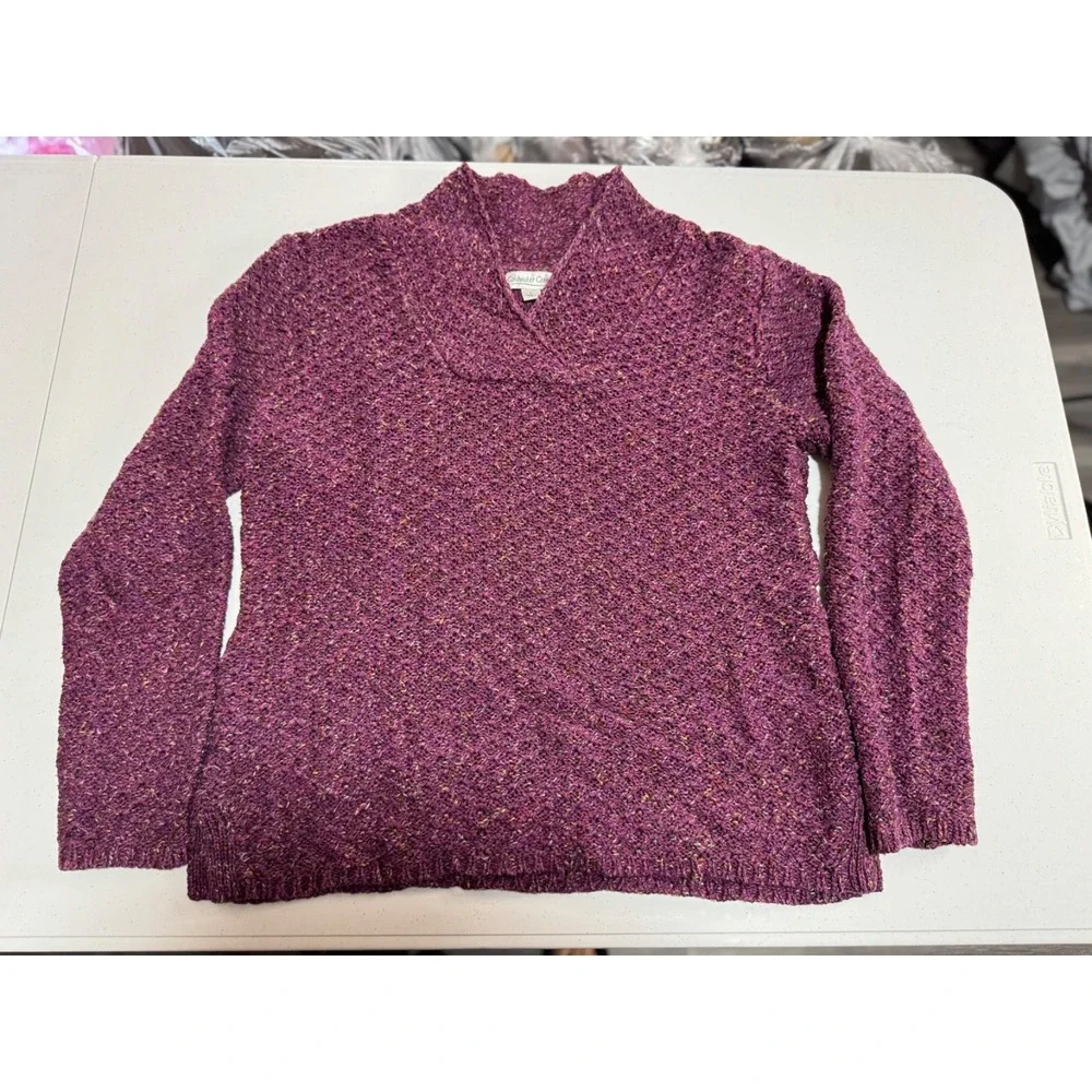 Coldwater Creek Womens Sweater Small Purple Pink Boucle Knit Textured Pullover k